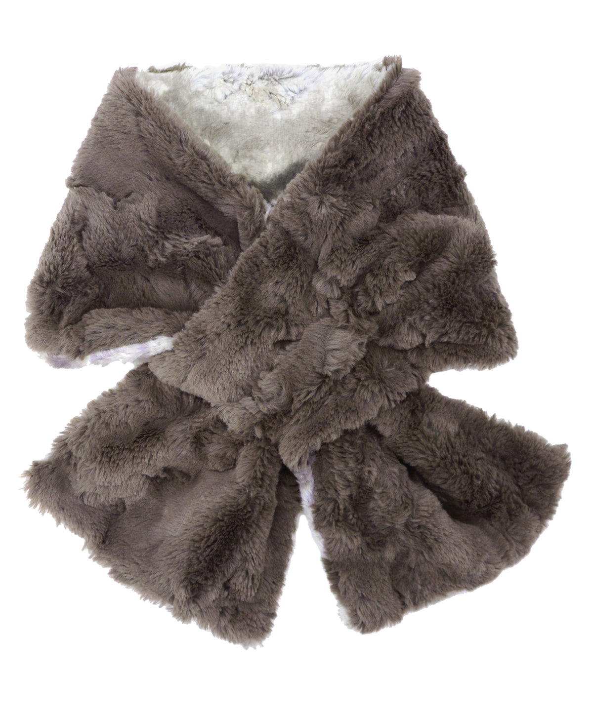 Pull Through Scarf in White Water Faux Fur with a Gray Reverse Handmade in Seattle, WA USA by Pandemonium Millinery