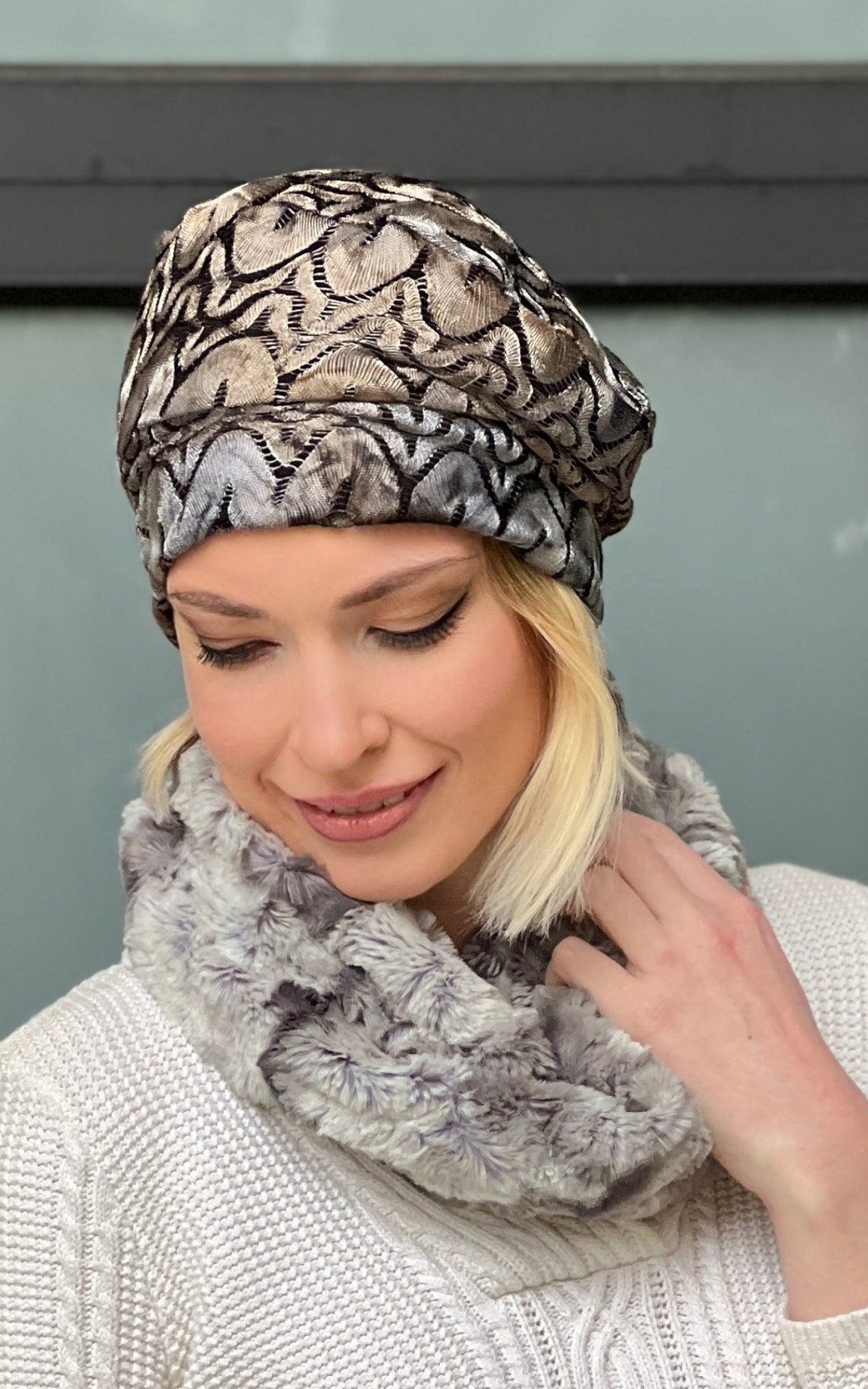 Woman wearing Rowdie Hat in Alchemy, front view. Pandemonium Seattle.