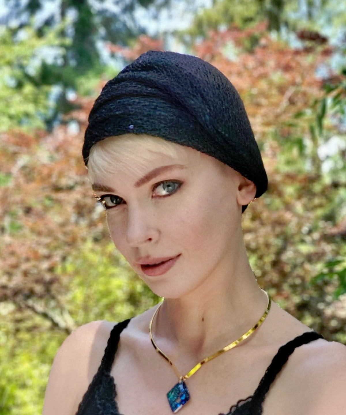 Women's Rowdie Hat in Glitzy Glam in Black with Blue Moon | Handmade in Seattle WA | Pandemonium Millinery