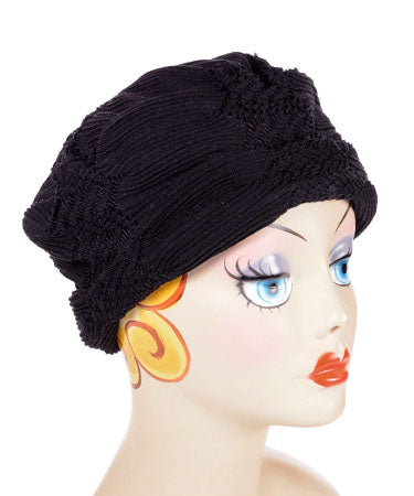 Side View of Rowdie Hat Shown in  Night's Raven | Pandemonium Millinery | Handmade in Seattle WA USA