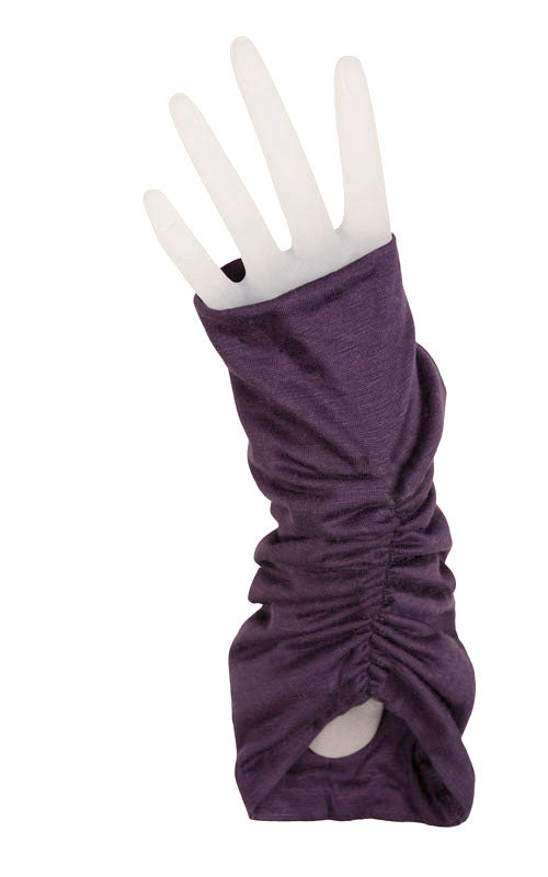 Ruched fingerless gloves in Purple Haze  jersey Knit by Pandemonium Millinery  handmade in Seattle, WA