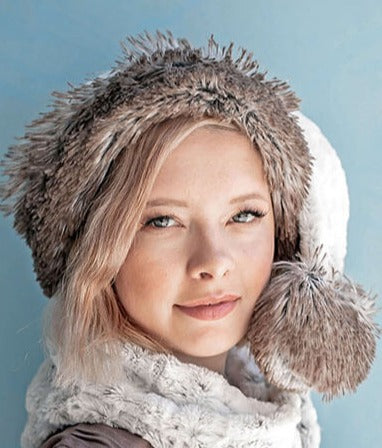Santa Hat in Winters Frost with Arctic Fox Cuff handmade by Pandemonium Millinery in Seattle WA USA