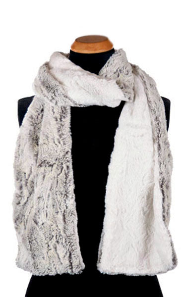 Women's Classic Standard Scarf in Khaki Luxury Faux Fur with Cuddly Ivory | Handmade in Seattle WA | Pandemonium Millinery