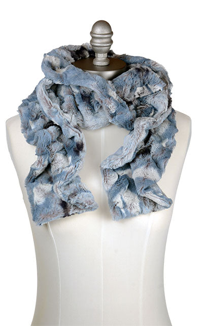 Product shot of Scrunchy Scarf in Cascade Rainier Sky Faux Fur. Made by Pandemonium Seattle.