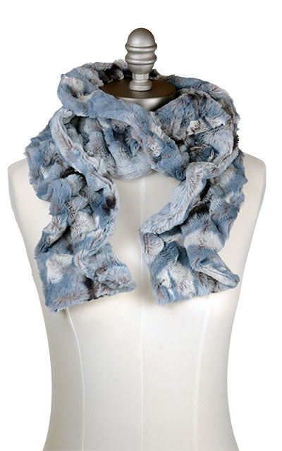 Product shot of Scrunchy Scarf in Cascade Rainier Sky Faux Fur. Made by Pandemonium Seattle.