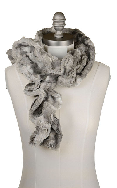 Product shot of Scrunchy Scarf in Cascade Rainier Sky Faux Fur. Made by Pandemonium Seattle.