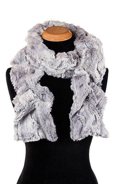 Product shot of Women’s Scrunchy Scarf | Winter river, ice blue with hits of periwinkle Faux Fur | Handmade in Seattle WA | Pandemonium Millinery