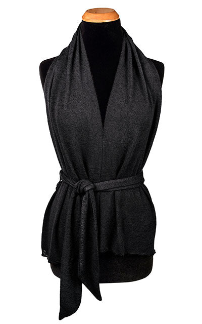 Model in Sedona Top Mezcal Desert Crepe. Leigh Young Collection