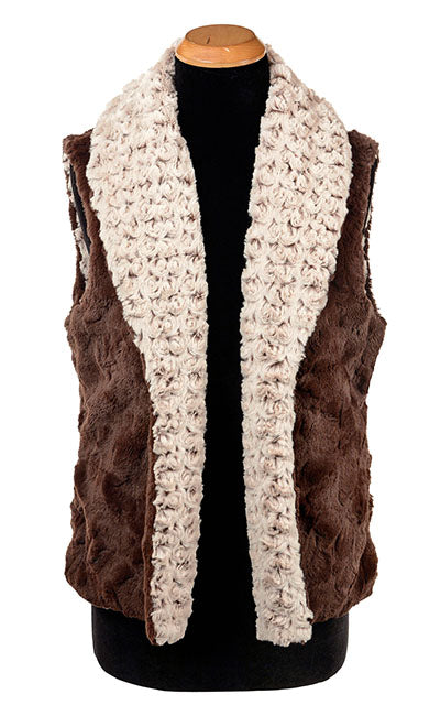 Shawl Collar Vest - Classic Rosebud Faux Fur in Brown with Cuddly Fur (Sold out!)