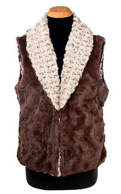 Shawl Collar Vest - Classic Rosebud Faux Fur in Brown with Cuddly Fur (Sold out!)