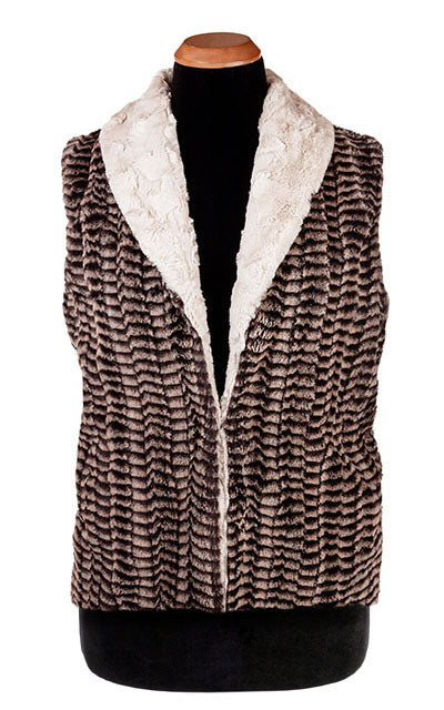Shawl Collar Vest - Regular - Luxury Faux Fur in 8mm Sepia