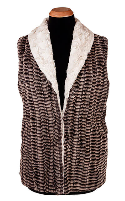 Shawl Collar Vest - Long - Luxury Faux Fur in 8mm Sepia