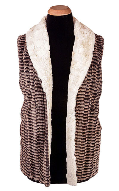 Shawl Collar Vest - Long - Luxury Faux Fur in 8mm Sepia Handmade by Pandemonium Seattle