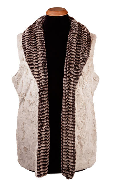 Shawl Collar Vest - Long - Luxury Faux Fur in 8mm Sepia