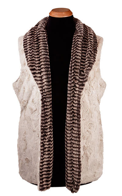 Shawl Collar Vest - Long - Luxury Faux Fur in 8mm Sepia - shown in reverse by Pandemonium Millinery
