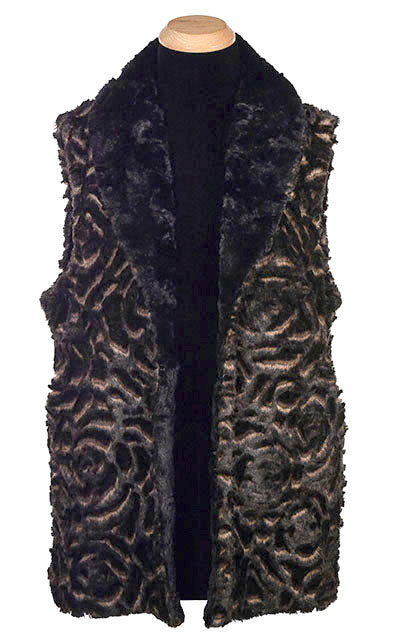 Shawl Collar Vest - Luxury Faux Fur in Vintage Rose with Cuddly Fur in Black - Sold Out!