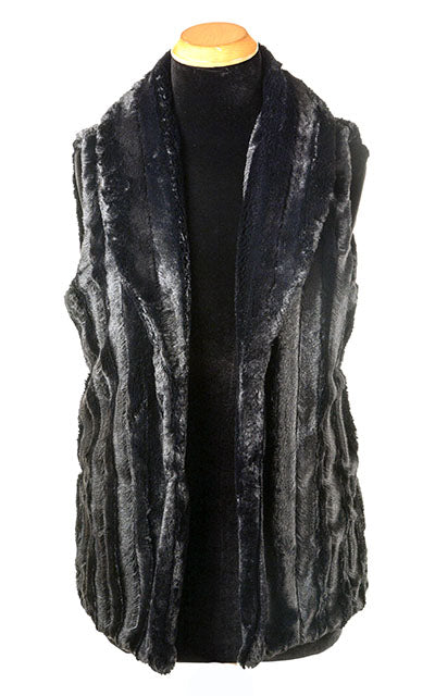 Shawl Collar Vest - Minky Black Faux Fur in Black by Pandemonium Millinery