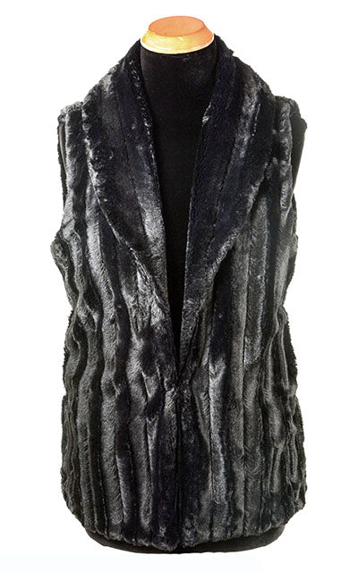 Shawl Collar Vest - Minky Black Faux Fur in Black by Pandemonium Millinery
