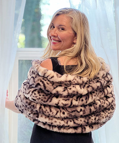  Shug Wrap in Snow Leopard from Royal opulence Collection Made in Seattle