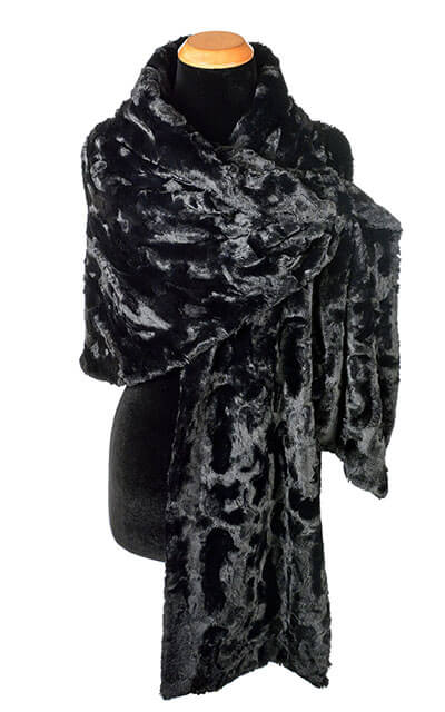 Shrug Wrap with Rhinestone Brooch Cuddly Faux Fur in Black Handmade by Pandemonium Seattle