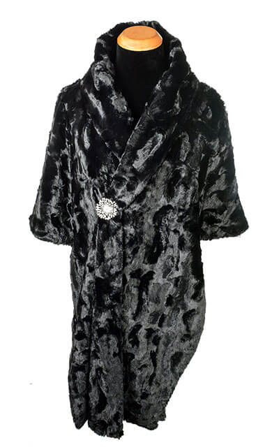 Woman modeling Shrug Wrap with Cuddly Faux Fur in  Sand | Handmade by Pandemonium Seattle