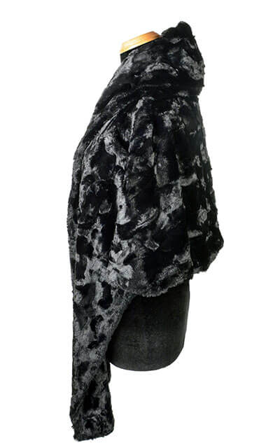Shrug Wrap Side View Cuddly Faux Fur in Black Handmade by Pandemonium Seattle