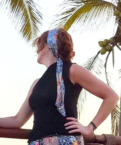 Model wearing Hair Tie | Spanish Rose Silk | Leigh Young Collection Handmade in Seattle WA