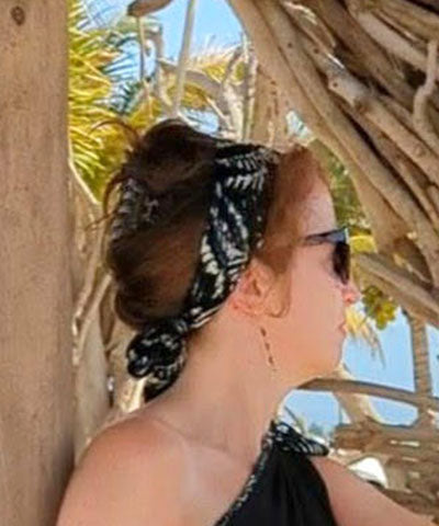 Model Wearing Hair / Neck Tie | Maui Nights Silk | Leigh Young Collection Handmade in Seattle WA
