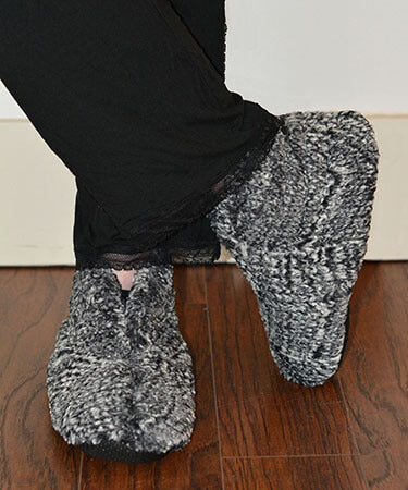 Bootie Slippers shown in Cozy Cable Faux Fur | Handmade in Seattle WA | Pandemonium Millinery