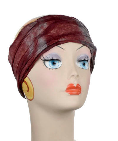 Mannequin Product shot of Headband | Cosmic Nebula in Stratosphere Chocolate and Blue shredded fabric| | Handmade by Pandemonium Millinery Seattle, WA USA