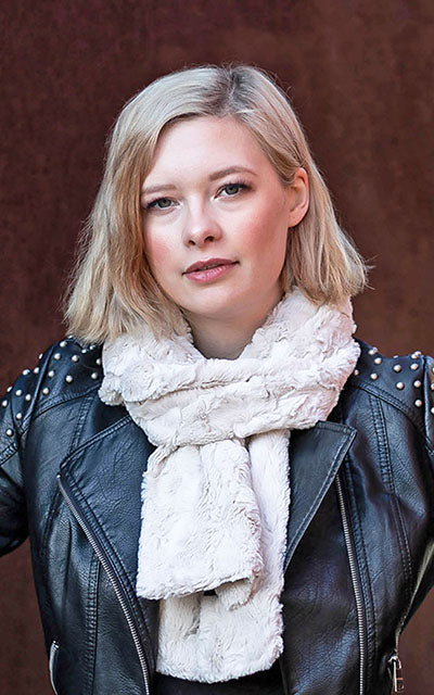 Women's Classic Scarf shown in Cuddly Sand Faux fur | Handmade in Seattle WA | Pandemonium Millinery