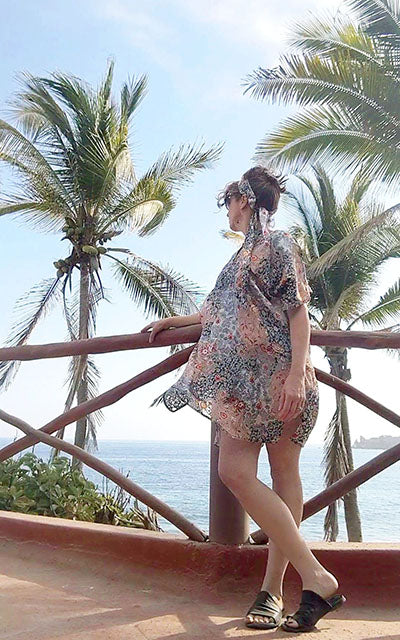 Model wearing Summer Tunic |  Spanish Rose Silk | Leigh Young Collection Handmade in Seattle WA