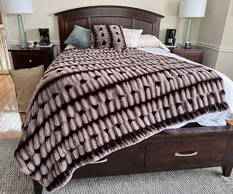 Throw bedroom display in Taupeful From Royal Opulence Collection Handmade in Seattle