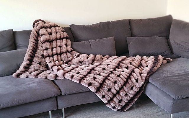 Throw displayed on sofa in Taupeful From Royal Opulence Collection Handmade in Seattle