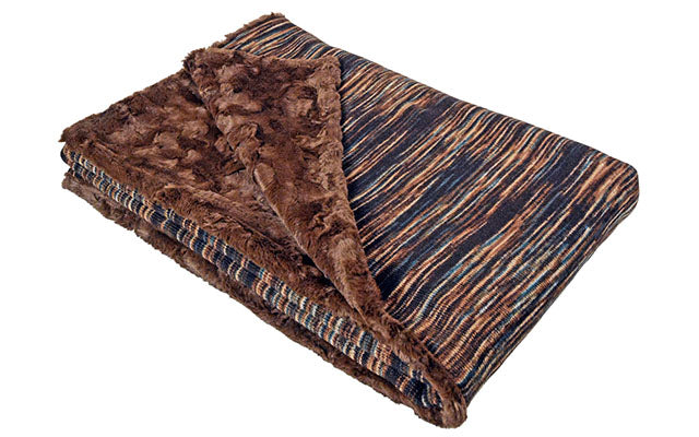 Sweet Stripes in Toffee with Cuddly Chocolate | Luxury Faux Fur Throws | Pandemonium Millinery