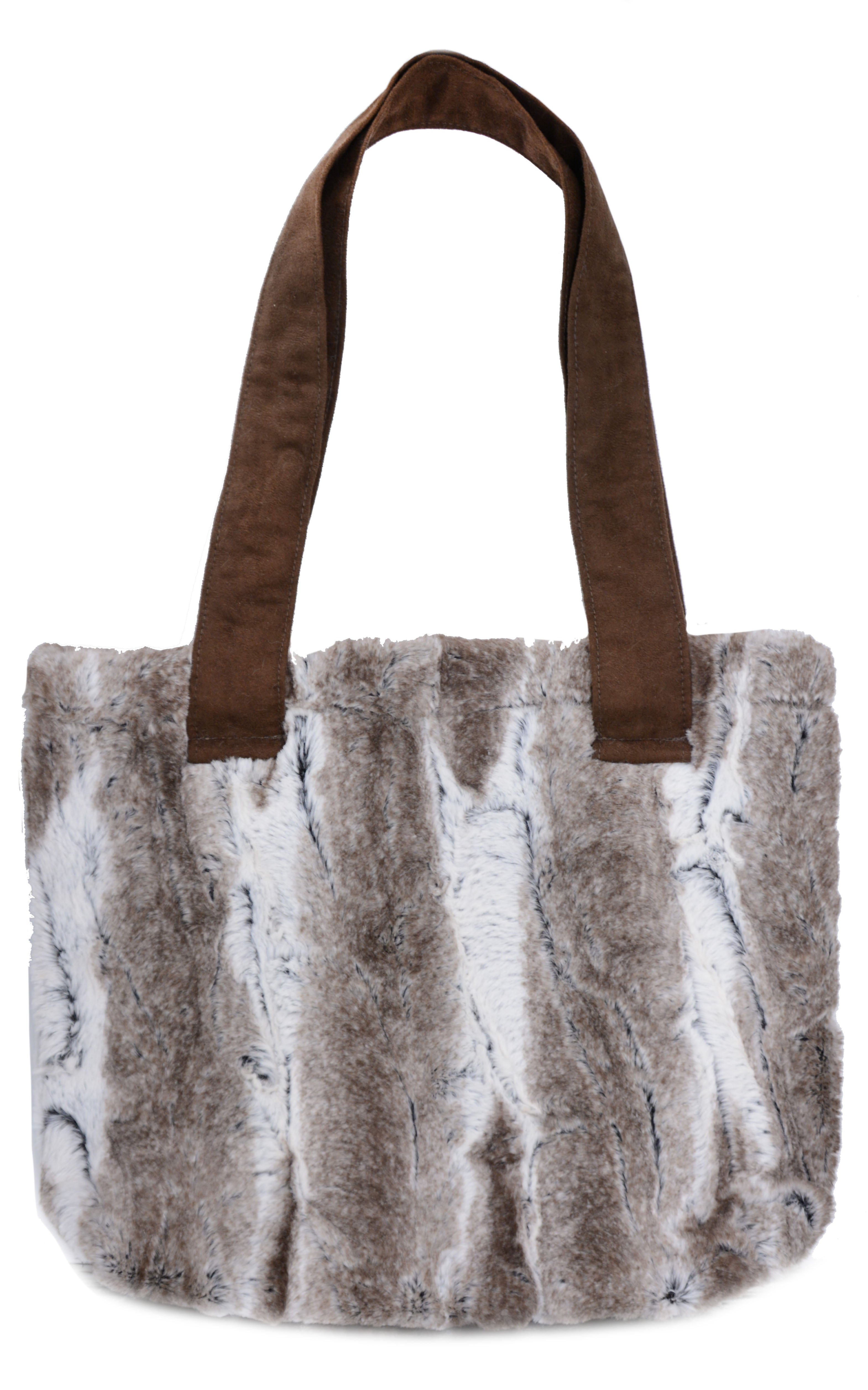 Tokyo Tote Handbag | Birch Faux Fur with Faux Suede Handles | Handmade Seattle WA by Pandemonium Millinery