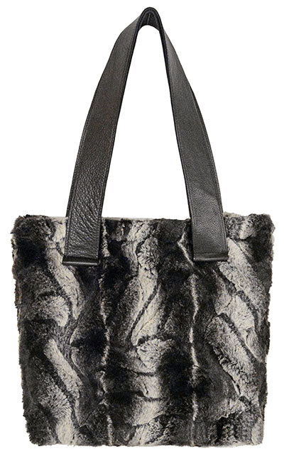 Tokyo Tote with Leather Straps | Luxury Faux Fur Honey Badger | Handmade by Pandemonium Millinery Seattle WA USA