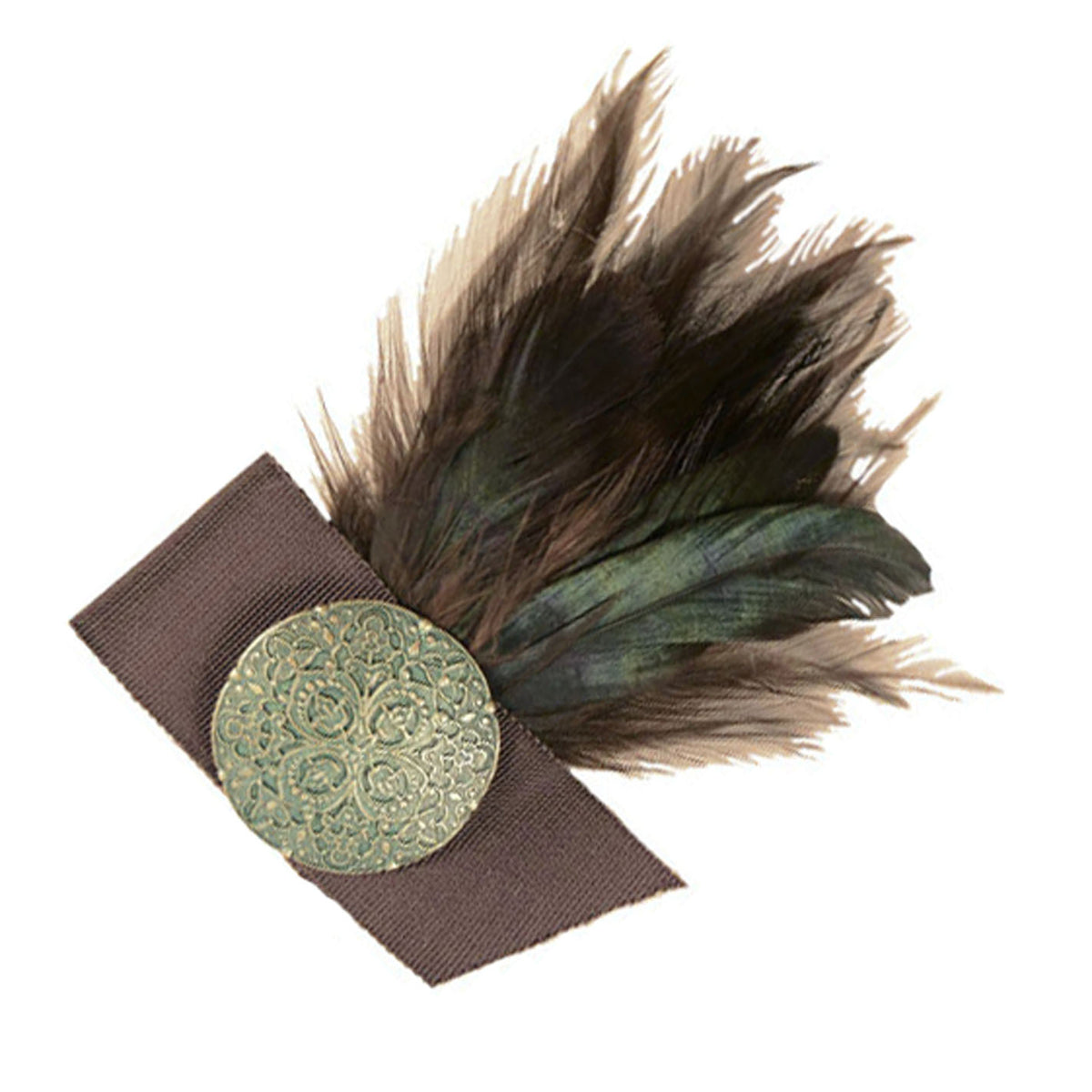 Feather Brooch - Brown & Green