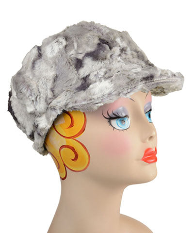 Valerie Style Cap in White Water Faux Fur  by Pandemonium Millinery. Handmade in Seattle WA, USA.