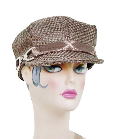 Women's Valerie Cap in Interconnected Java with Flower Brooch M | Handmade in Seattle WA | Pandemonium Millinery