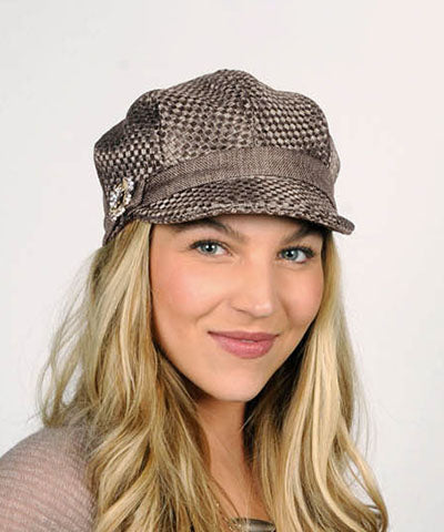 Women's Valerie Cap in Interconnected Java with Flower Brooch M | Handmade in Seattle WA | Pandemonium Millinery