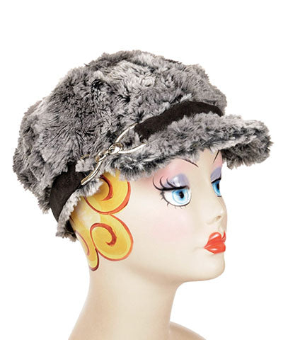  Valerie Cap in Seattle Sky Faux Fur with faux suede Buckle in Handmade in USA by Pandemonium Millinery