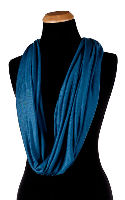 Product shot Wide Infinity Loop Scarf | Blue Moon Jersey lightweight knit | Handmade in Seattle WA | Pandemonium Millinery