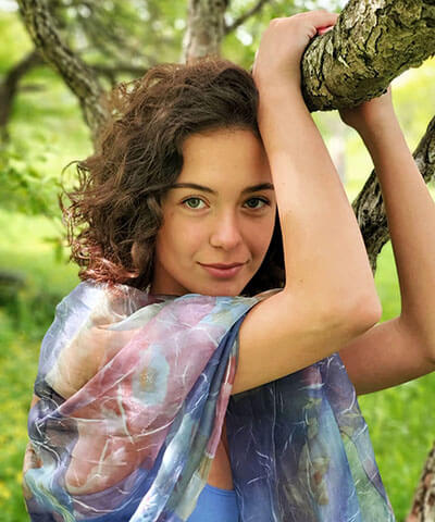 Women's Coastal Garden Poncho in Sea Lavender on Model | Handmade in Seattle WA | Pandemonium Millinery
