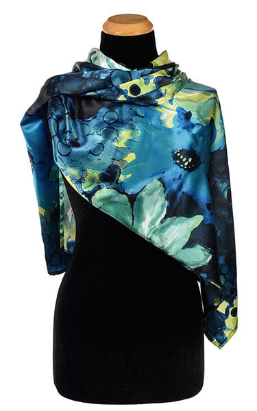 Women's Wrap Scarf in Calypso Fiesta Silk Wide View | Handmade in Seattle WA | Pandemonium Millinery