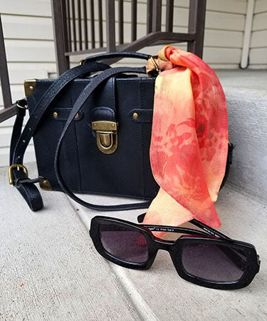 Women's Wrist Scarf in Coral Coastal Garden Organza on Handbag | Handmade in Seattle WA | Pandemonium Millinery