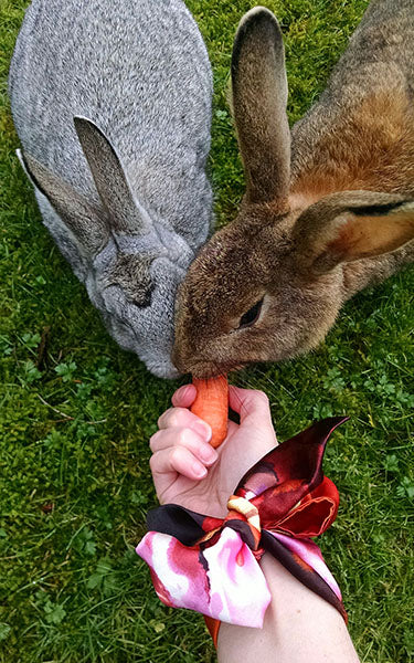 Women's Wrist Scarf in Carnival Fiesta Silk Bunnies | Handmade in Seattle WA | Pandemonium Millinery