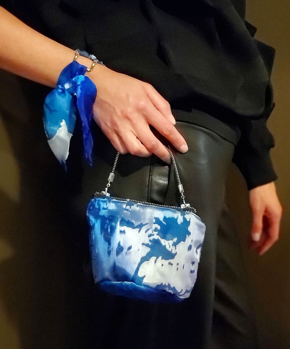 Women&#39;s Garden Path Wrist Scarf in Blue Star with Ibiza Bag | Handmade in Seattle WA | Pandemonium Millinery